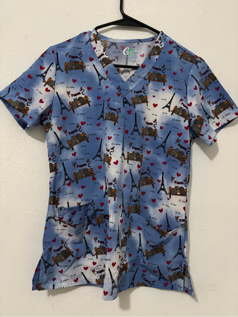 Kids Blue Paris Print Scrub Top
